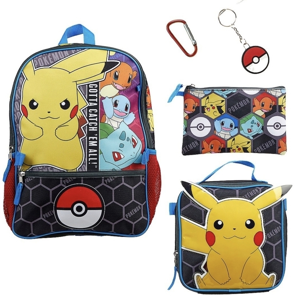 Nintendo Pokemon Characters 5 Piece Backpack and Lunchbox Kit Set NWT